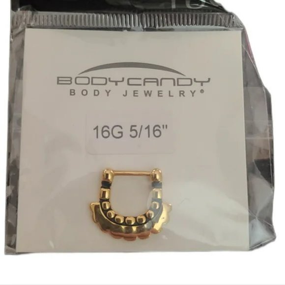 Body Candy Black and Gold tone Septum Ring 16g Hypoallergenic - Picture 2 of 3